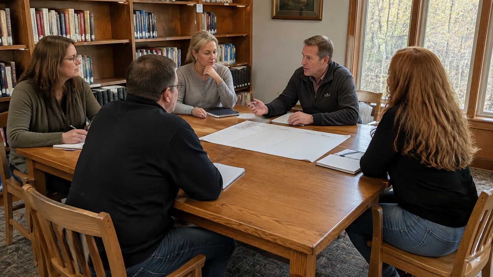 A group working through priorities around a table