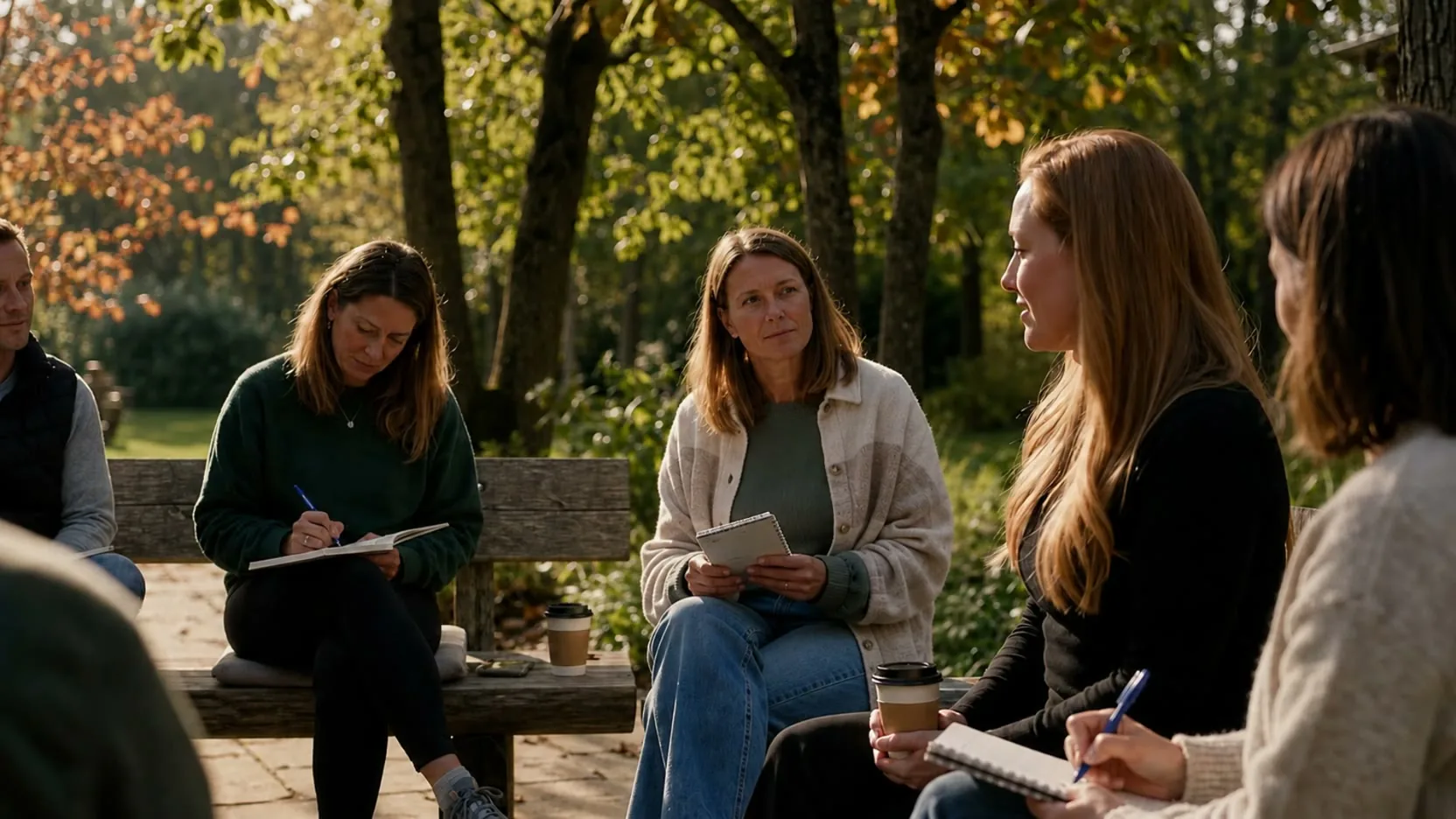 A small group sitting in conversation outdoors