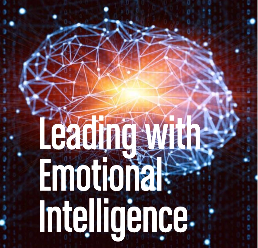 A glowing network in the shape of a brain with the title Leading with Emotional Intelligence